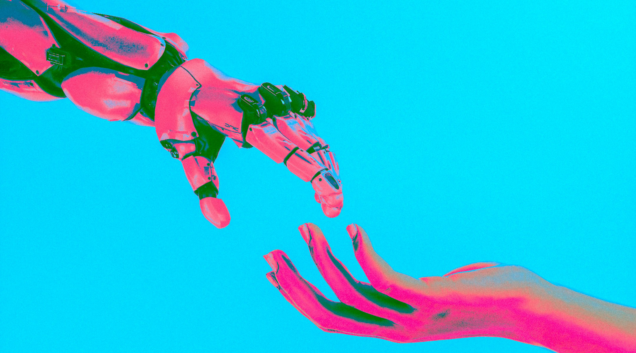 Robot and human hands reaching toward each other