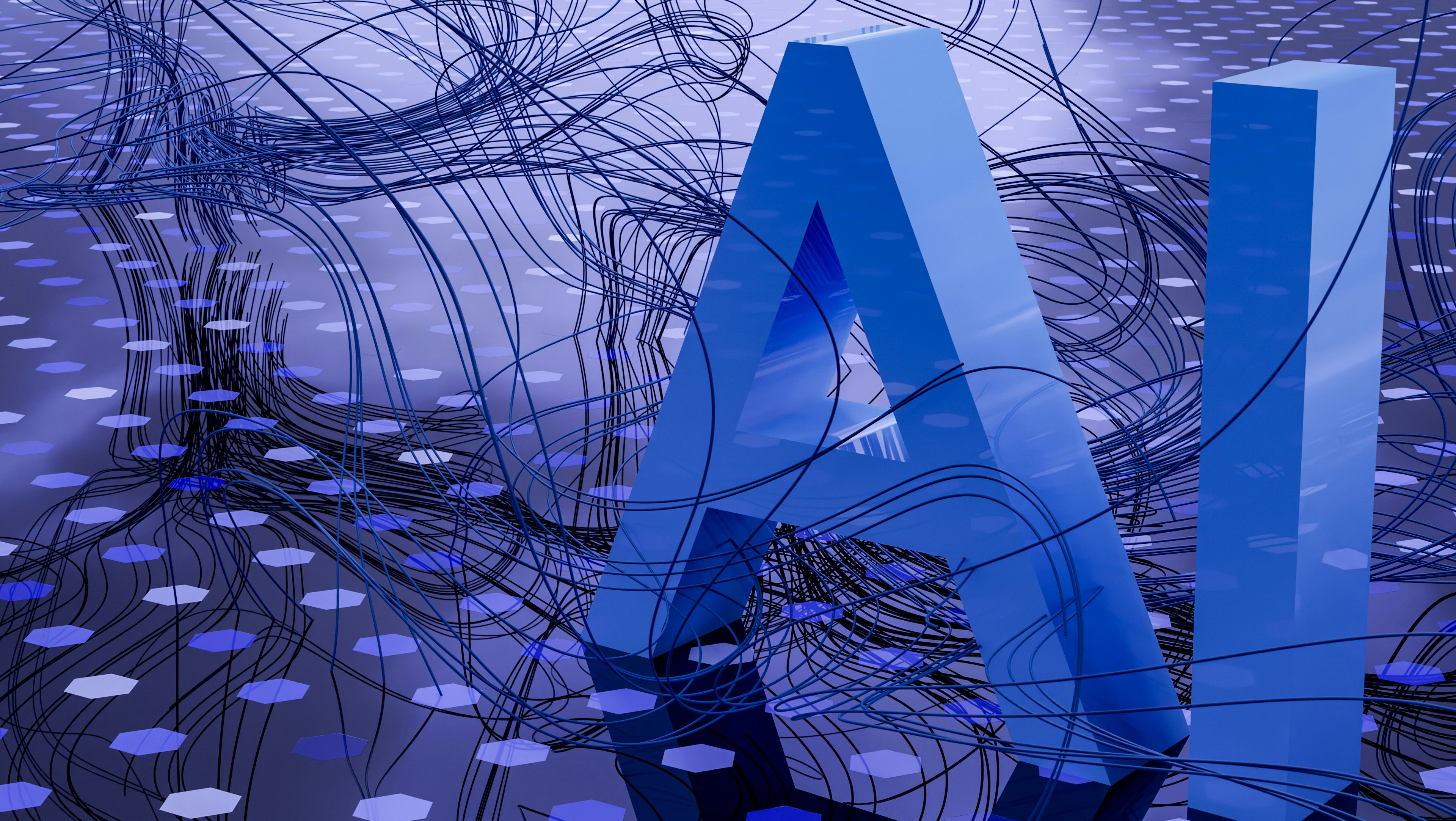 3D rendered 'ai' text on dark digital background